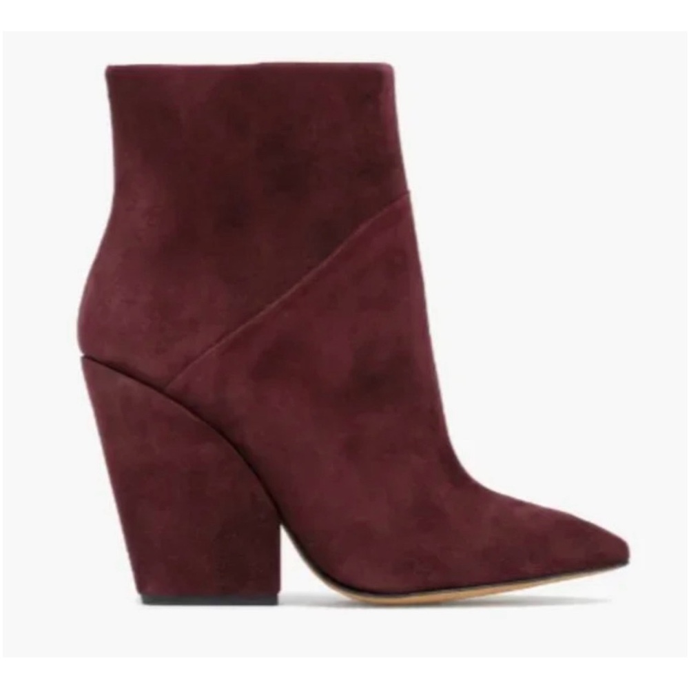 IRO Women’s Suede Wedge Pointed Ankle Boots Size 36 Burgundy Block Heel Zip